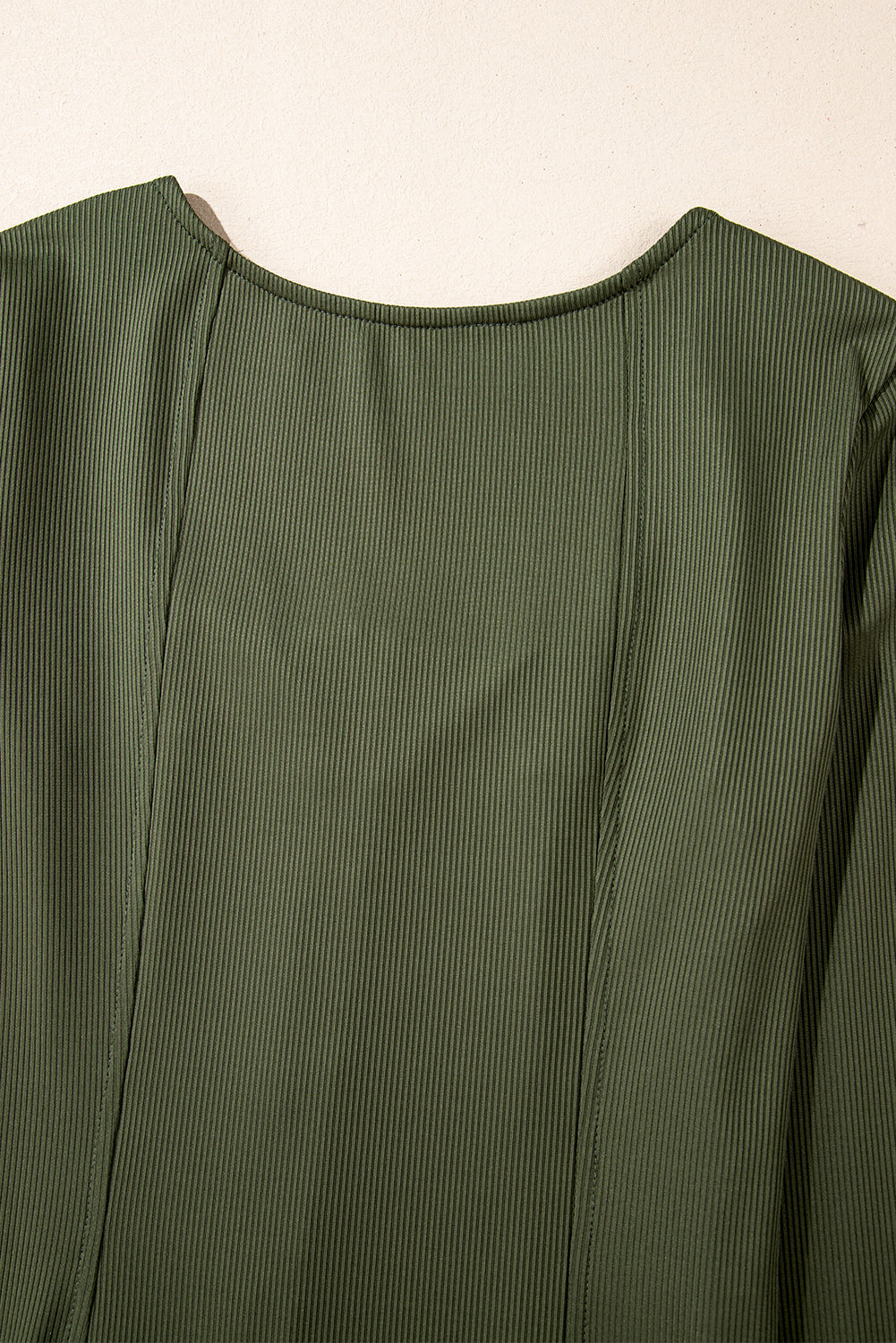 Guacamole Green Rib Knit Square Neck Buttoned Long Sleeve Mini Dress