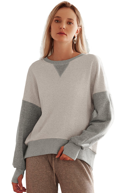 Yellow Color Block Thumbhole Sleeve Drop Shoulder Sweatshirt