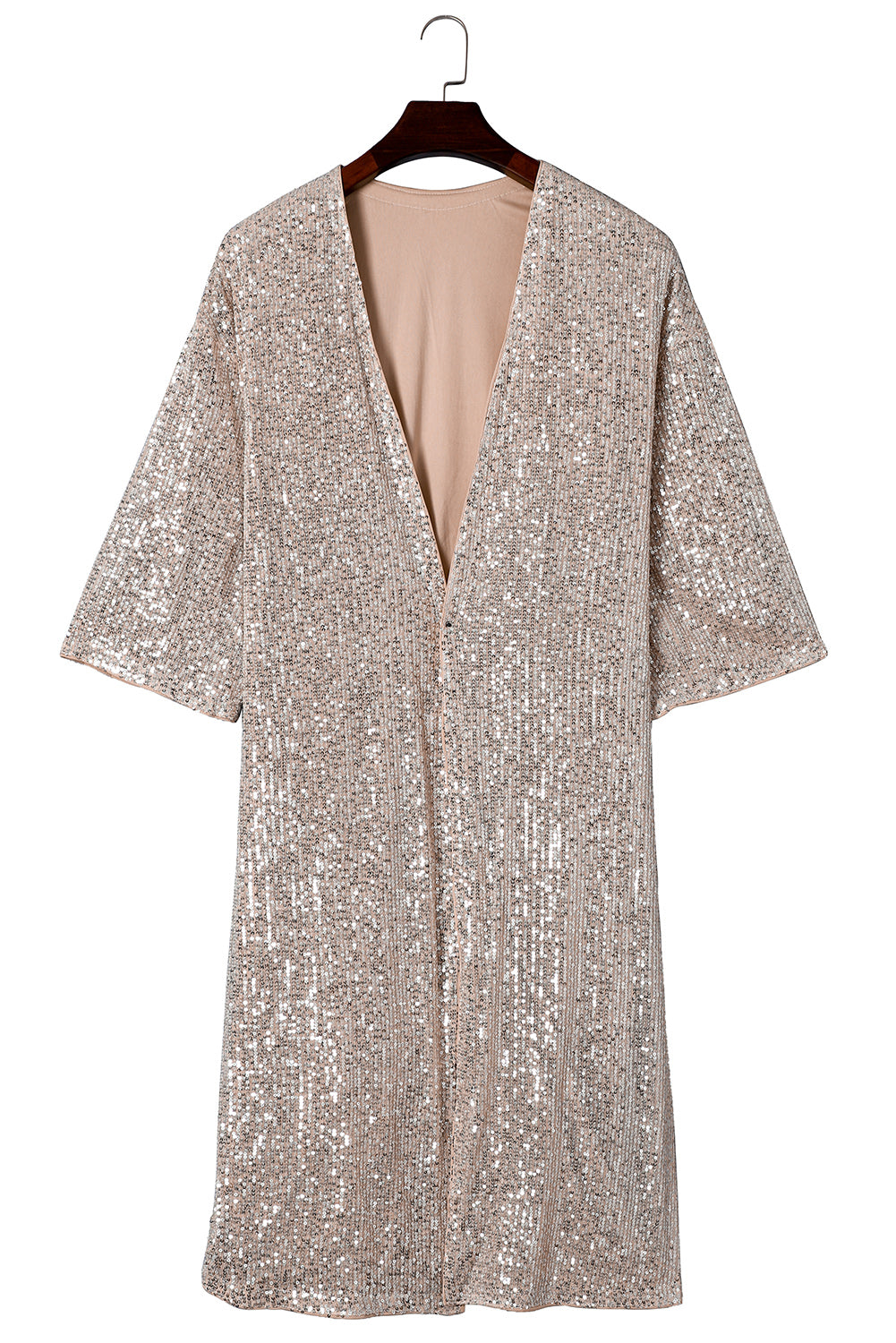 Abrikoos pailletten 3/4 mouw open voorkant Duster Kimono