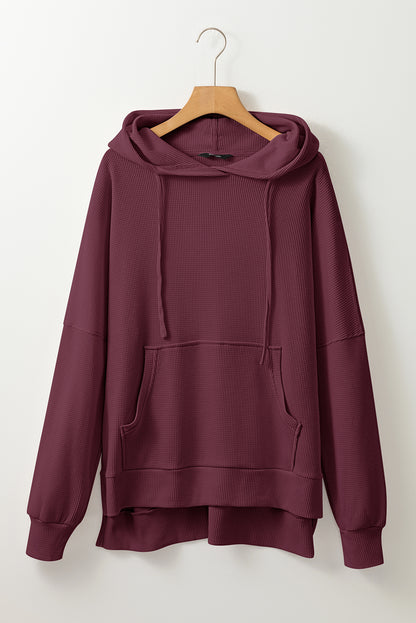 Grijze wafel gebreide fleece gevoerde high low oversized hoodie