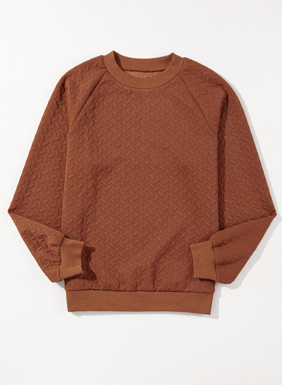 Kastanjekleurig sweatshirt met effen textuur en raglanmouwen