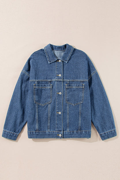 Donkerblauw gewassen oversized denim jack met zakken