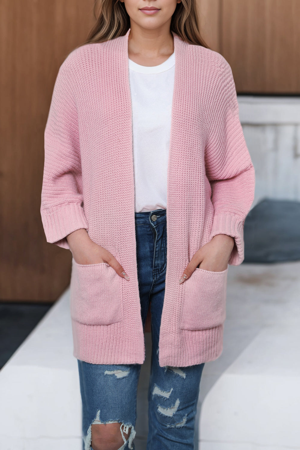 Roze oversized truivest met omslagmouwen