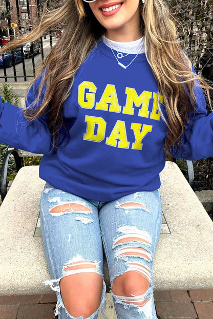 Dark Blue Game Day Crew Neck grafische pullover sweatshirt