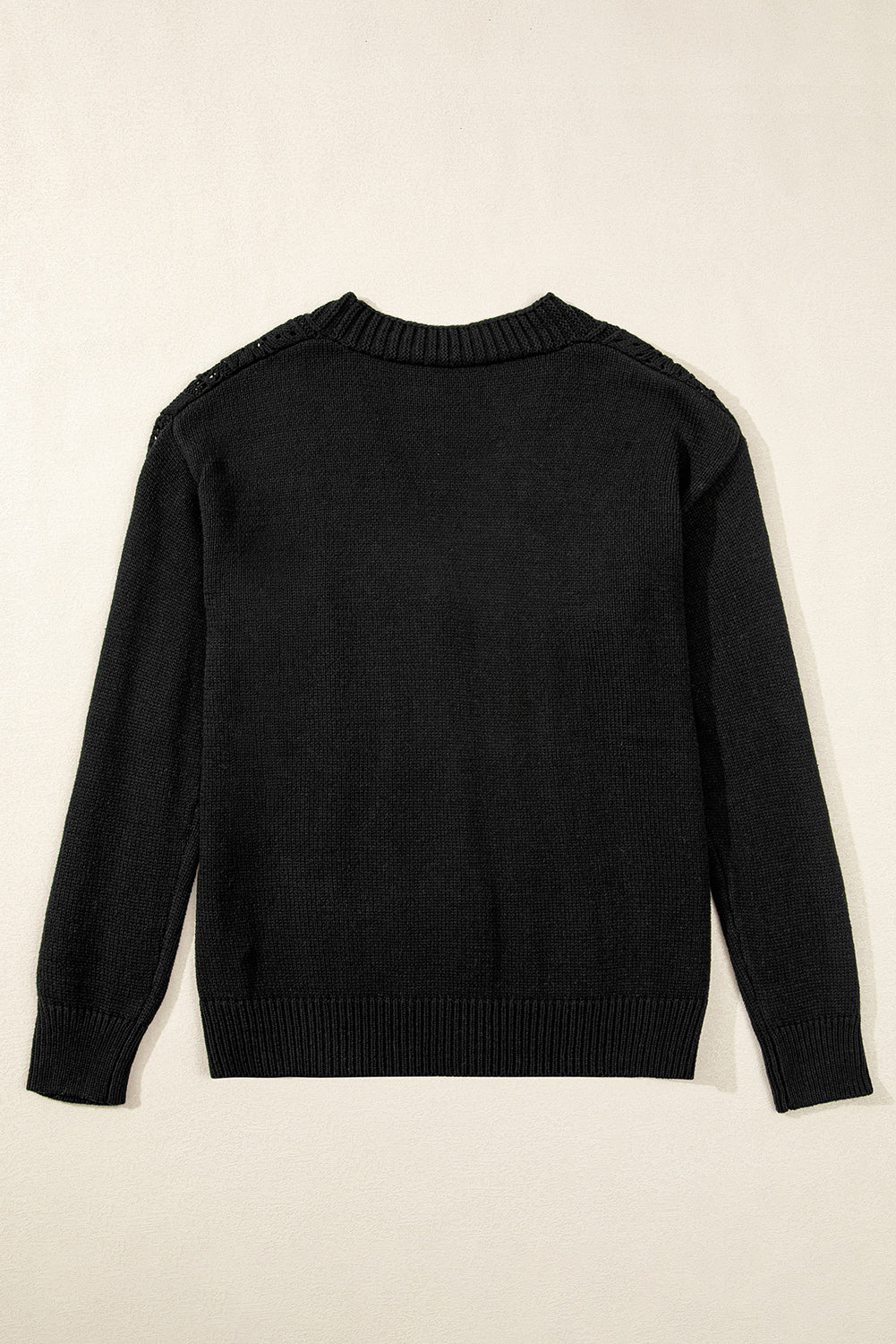 Black Open Knit Drop Shoulder Sweater Cardigan