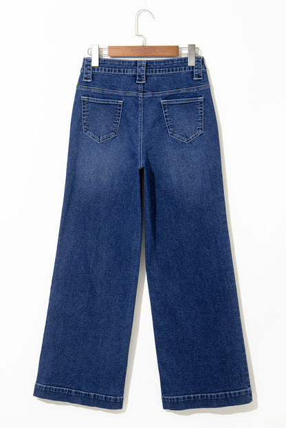 Zeil blauw wide poot pocket hoge taille jeans