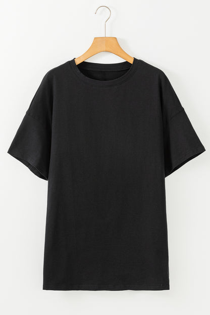 Zwart effen kleur Basic tuniek T-shirt met ronde hals