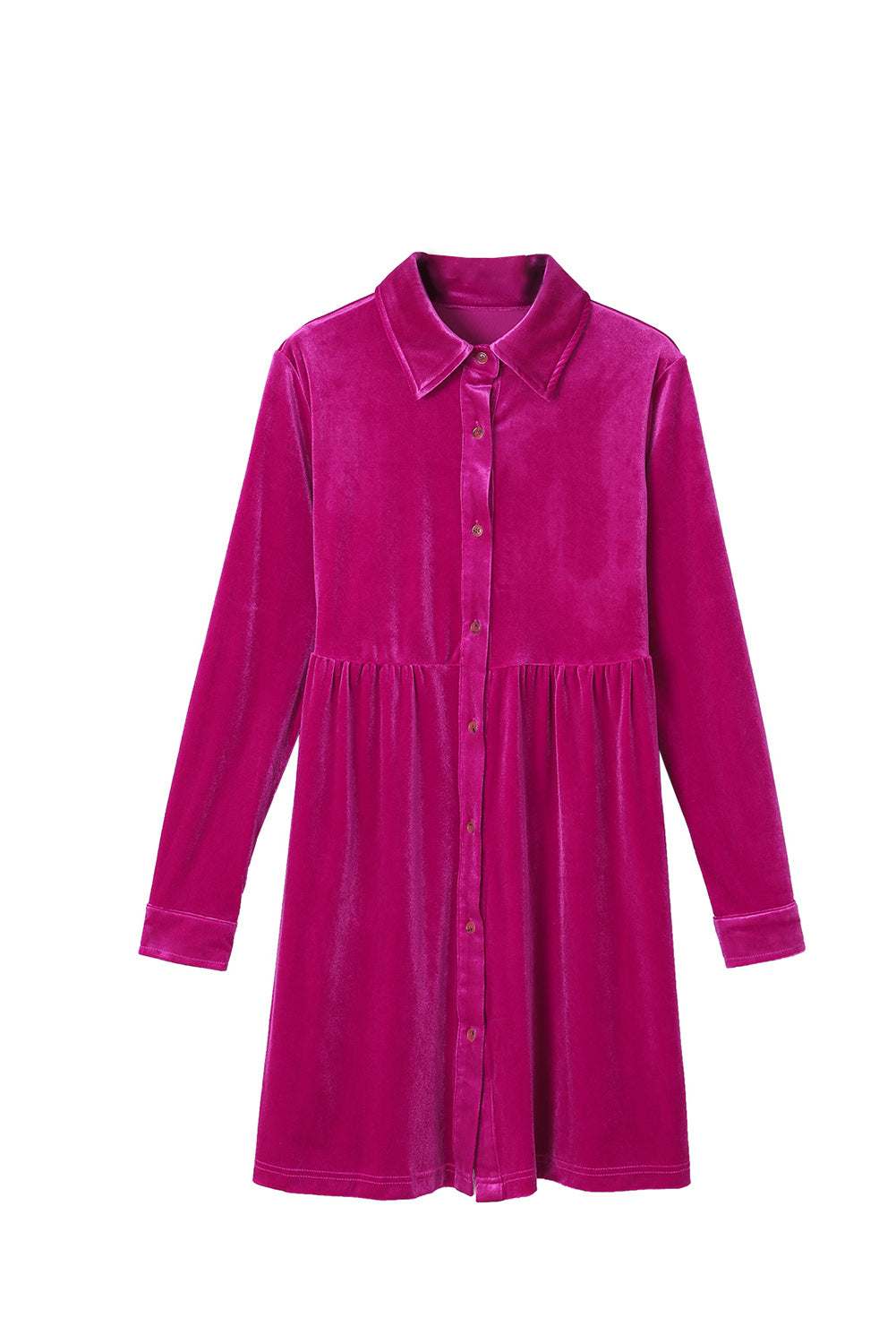 Rose Long Sleeve Ruffle Velvet Button Up Dress