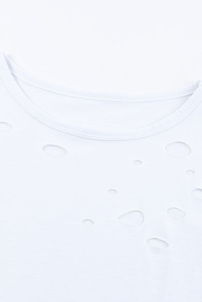 White Holes Crew Neck Cotton Mixed T-shirt