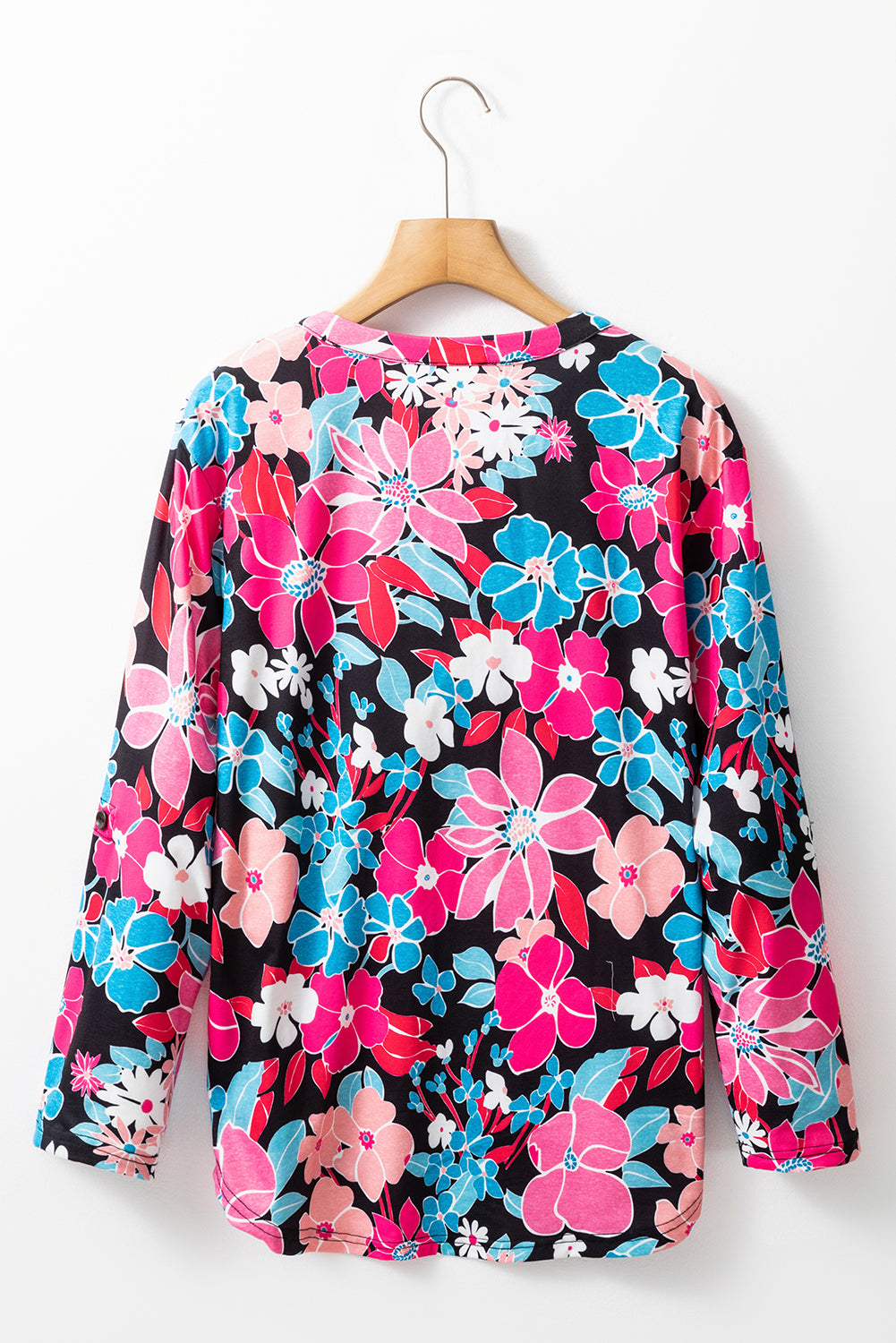 Roze bloemen v nekrol tabblad mouw blouse