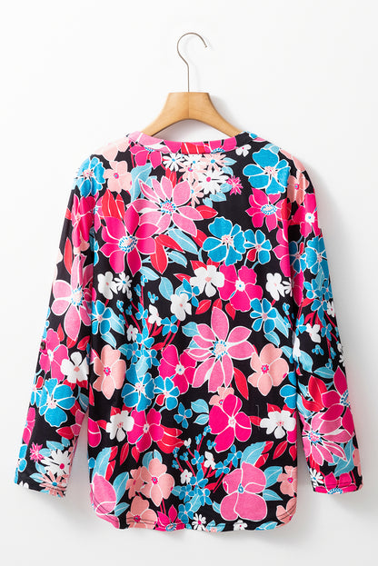 Roze bloemen v nekrol tabblad mouw blouse