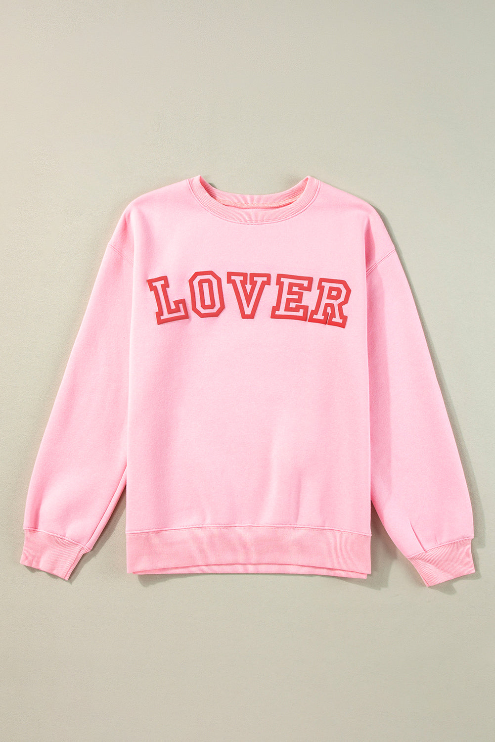 Roze LOVER Bladerdeegprint Pullover-sweatshirt met verlaagde schouder