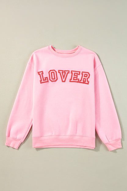 Roze LOVER Bladerdeegprint Pullover-sweatshirt met verlaagde schouder