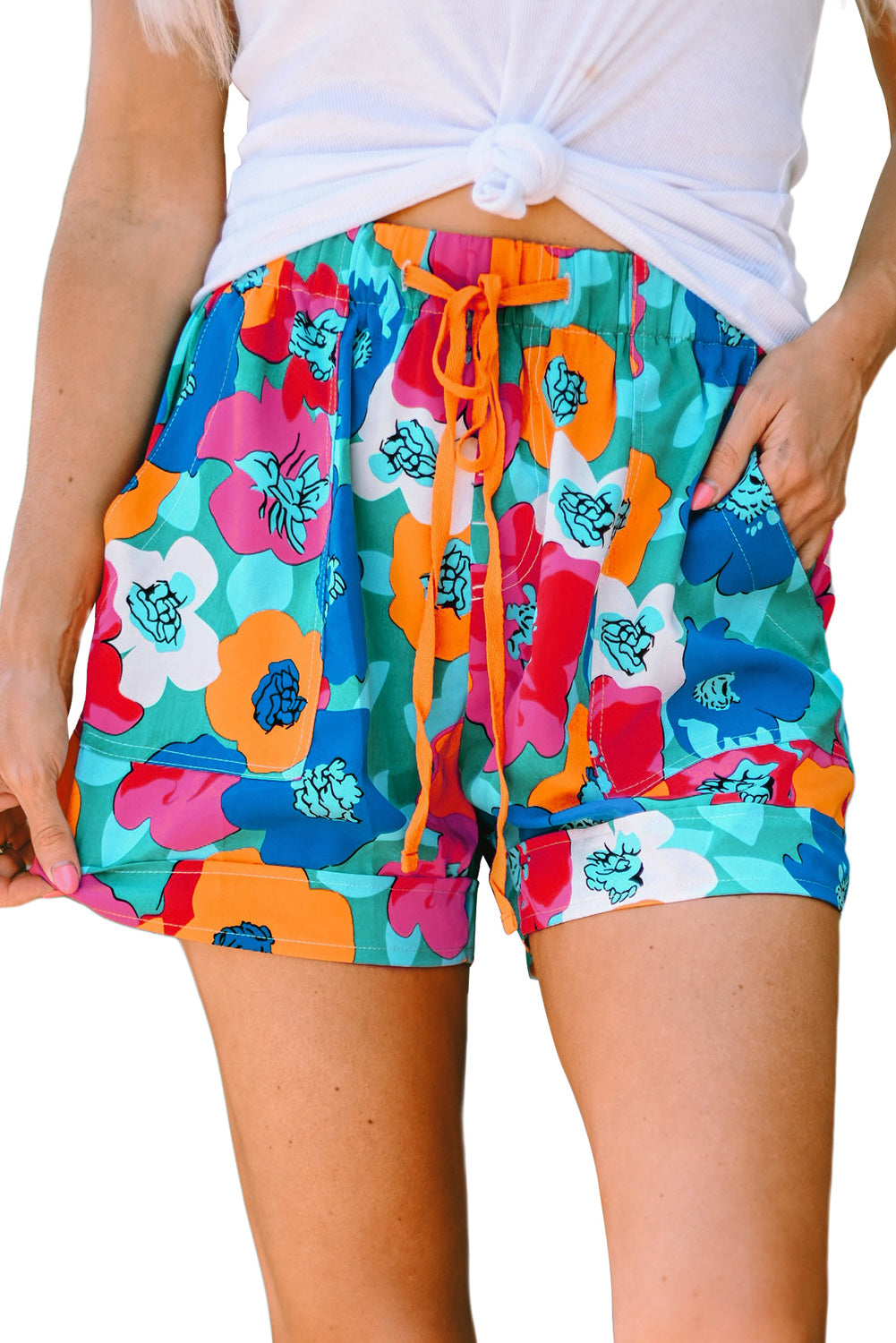 Veelkleurige casual shorts met trekkoord en elastische taille met bloemenprint