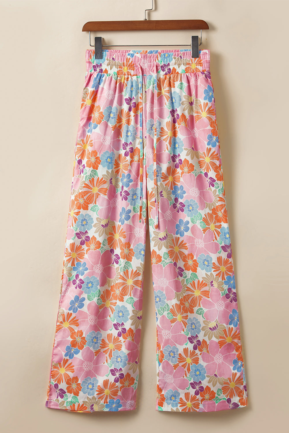 Roze bloemen gesmokte taille losse broek