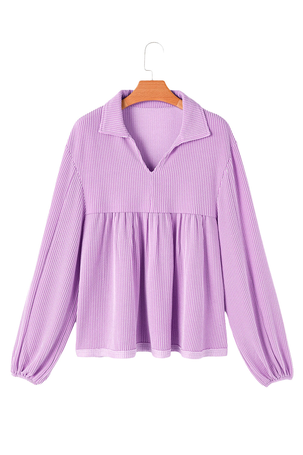 Phalaenopsis Corded Turn-down V-hals Bubble Sleeve Babydoll Blouse