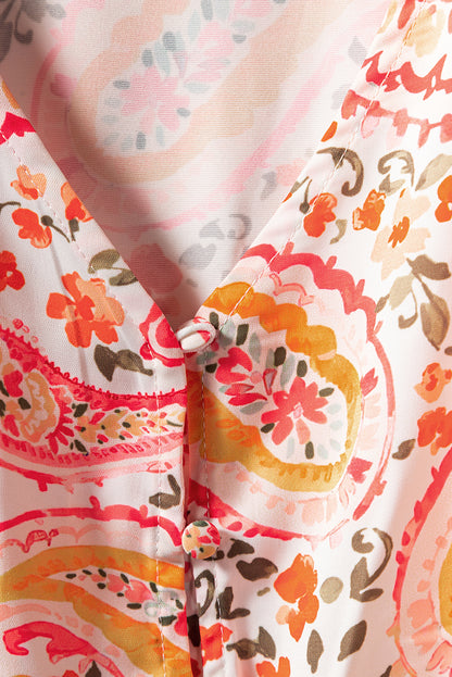 Oranje Boho Holiday Paisley-print gelaagde maxi-jurk met lange mouwen