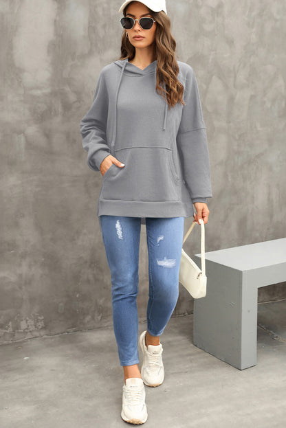 Grijze wafel gebreide fleece gevoerde high low oversized hoodie