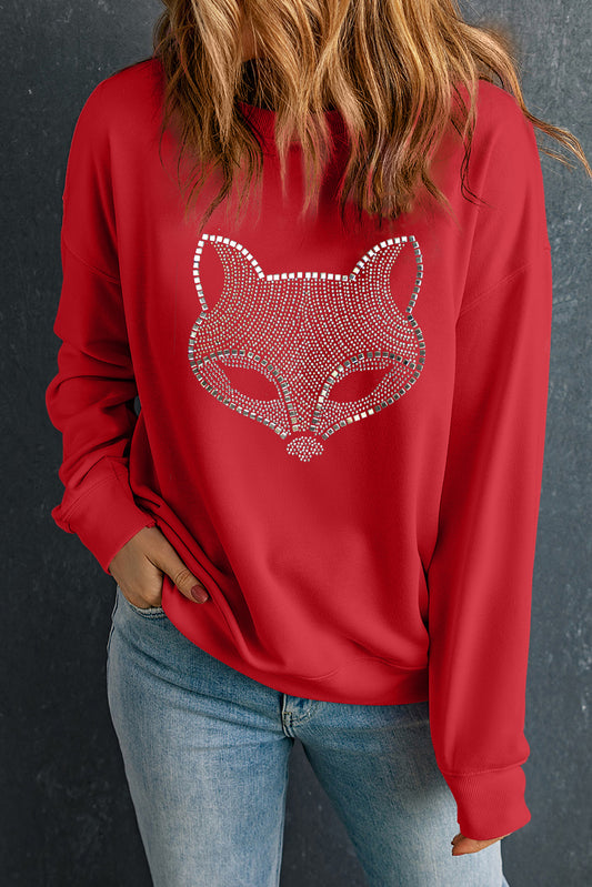 Rood strass Fox drop schouder pullover sweatshirt