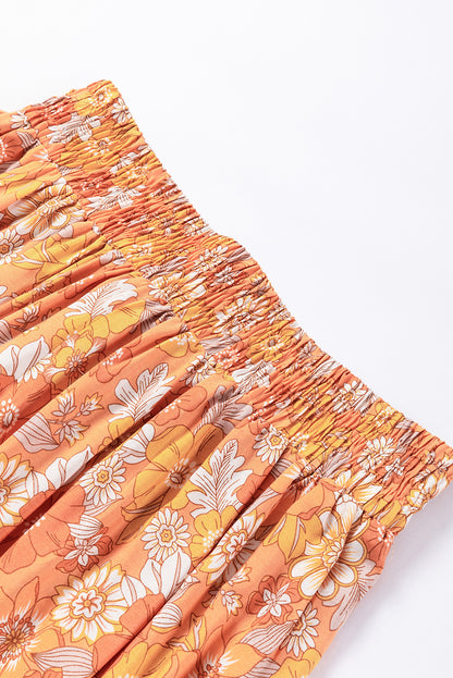 Grapefruit oranje stropdas taille Boho bloemen wijde pijpen broek