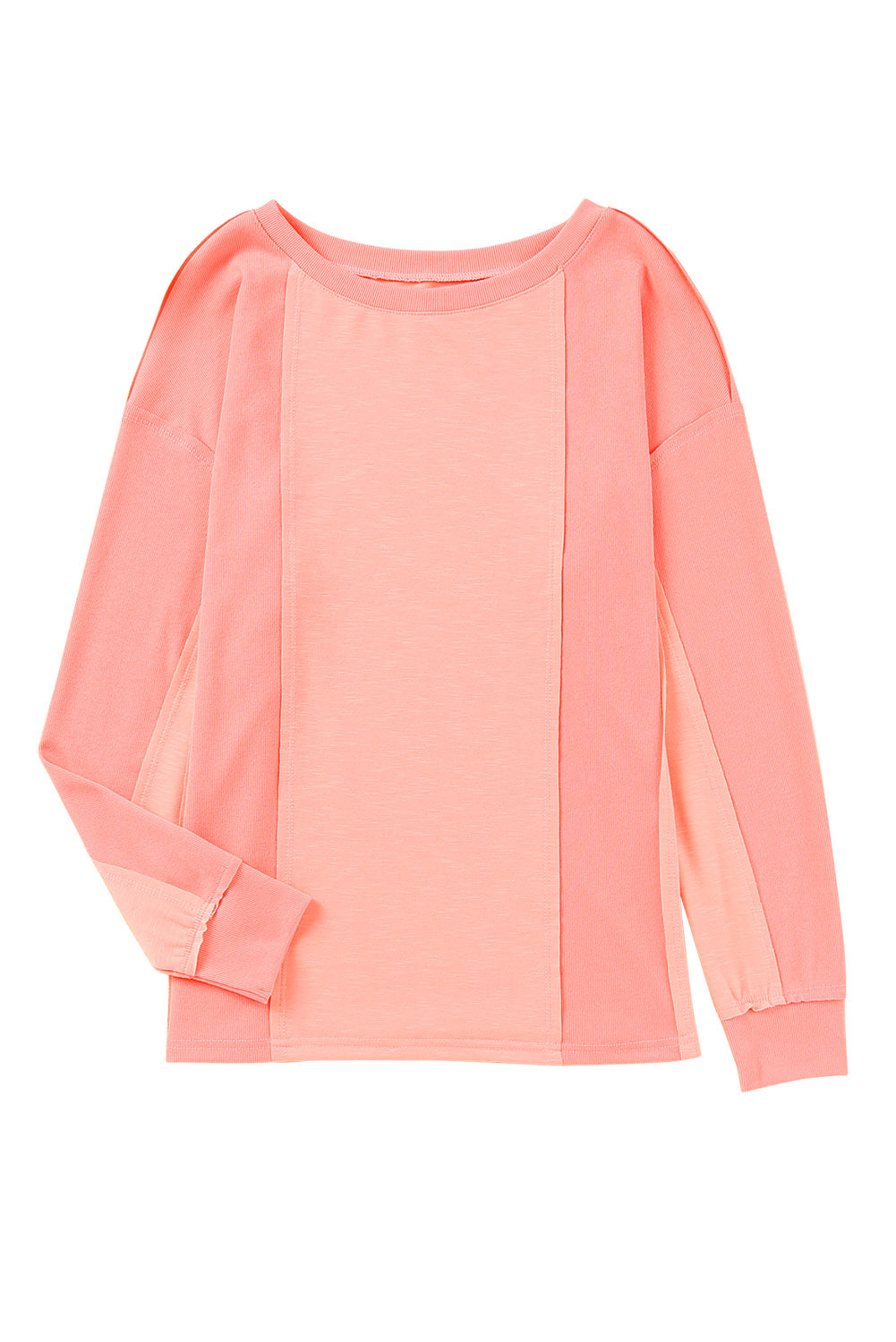 Roze effen kleur patchwork top met lange mouwen