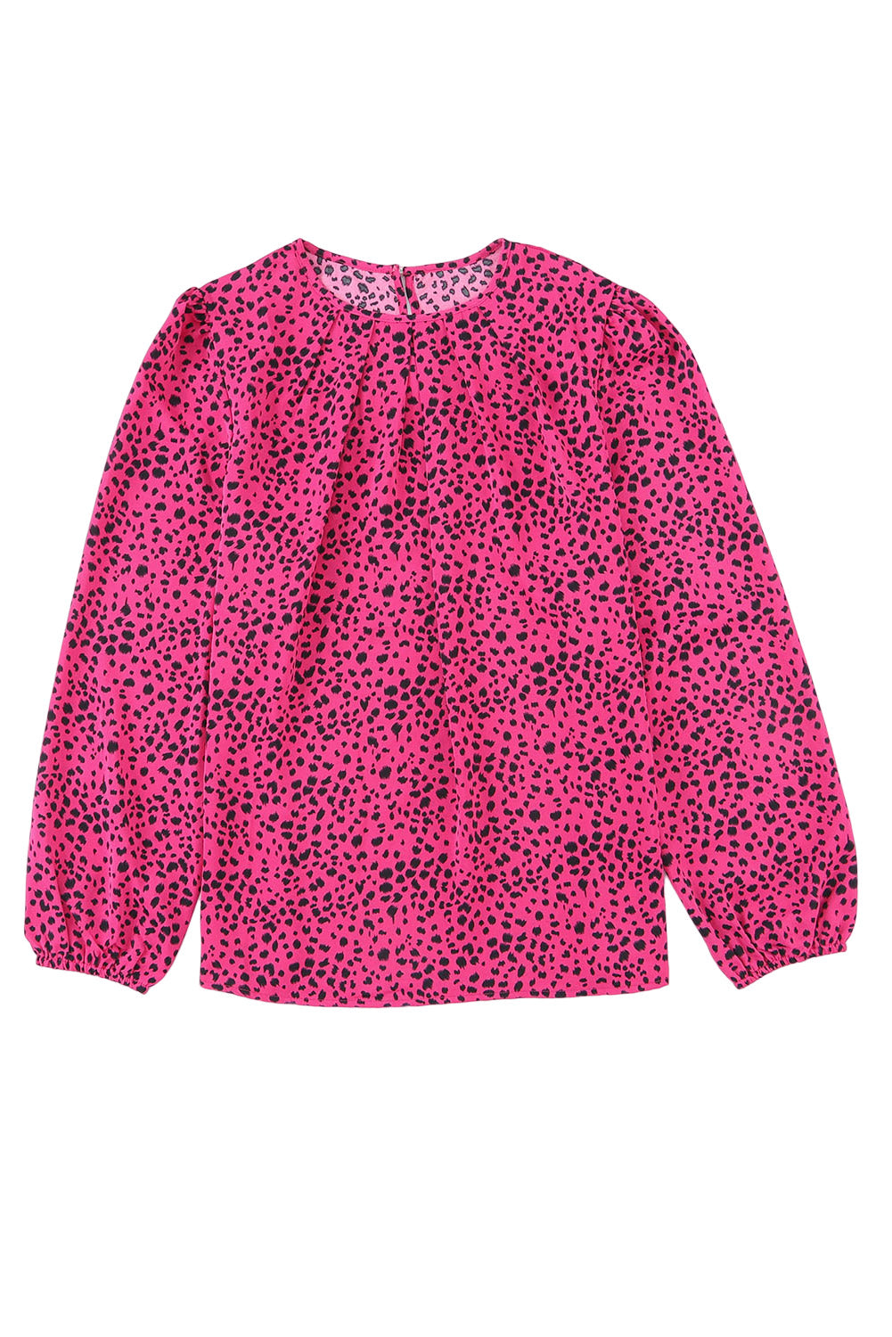 Geplooide blouse met roze luipaardprint en sleutelgat