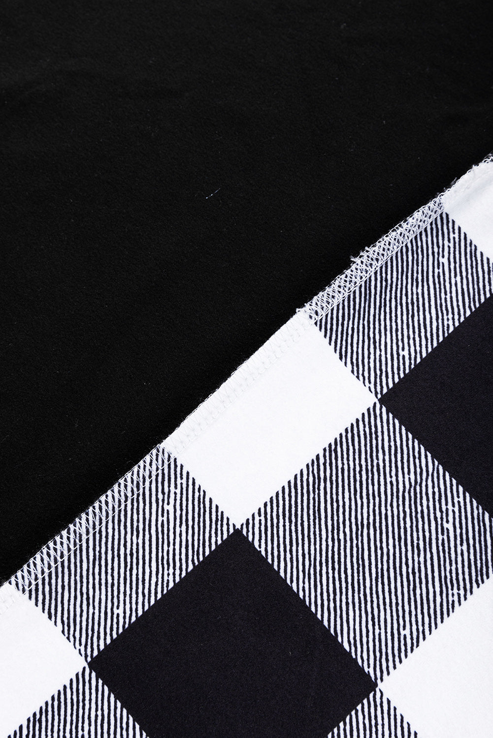 Black Checkboard Patchwork Exposed Stitching Collared Top