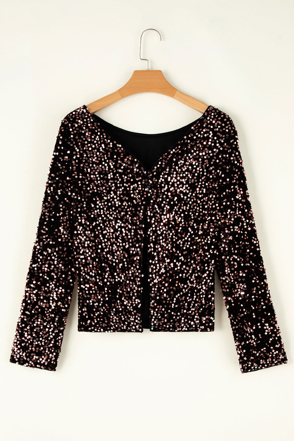 Chicory Coffee Sequin Long Sleeve Cutout Back Top