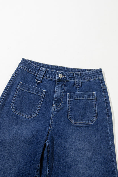 Zeil blauw wide poot pocket hoge taille jeans