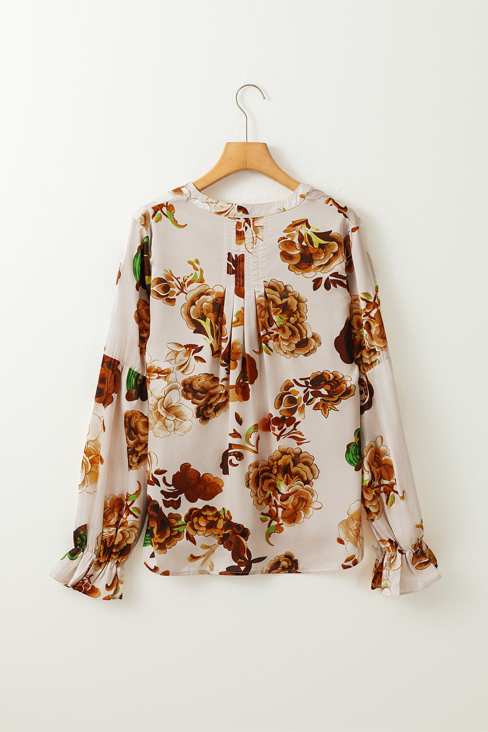 Apricot Gorgeous Floral Split Neck Flounce Sleeve Blouse