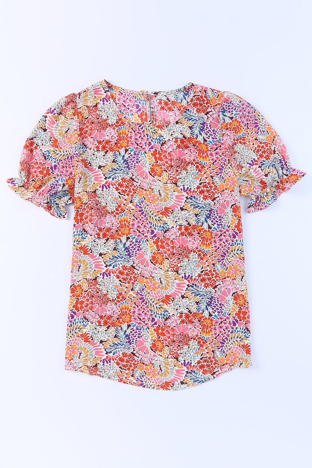 Blouse met veelkleurige bloemenmix en bubbelmouwen