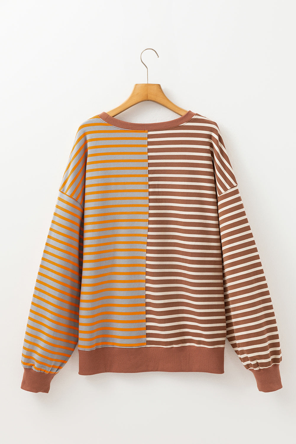 Pink Stripe Casual Stripe Colorblock Drop Shoulder Oversize Sweatshirt