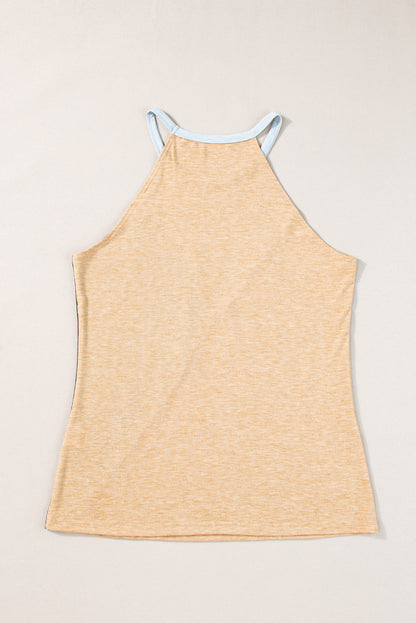 Light French Beige Geometric Color Block Sleeveless Top