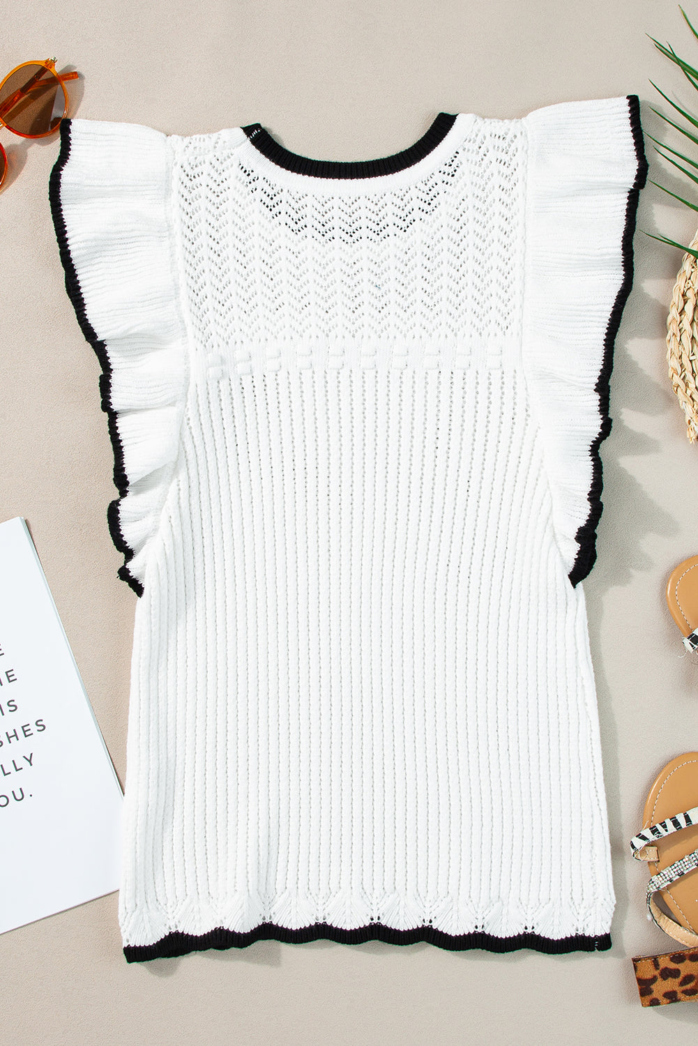 White Crochet Eyelet Flounce Tank Top