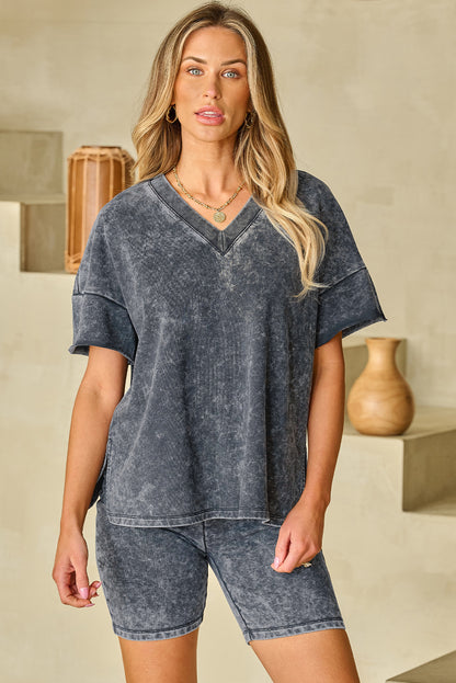 Zwart mineraal gewassen oversized t -shirt en shorts set