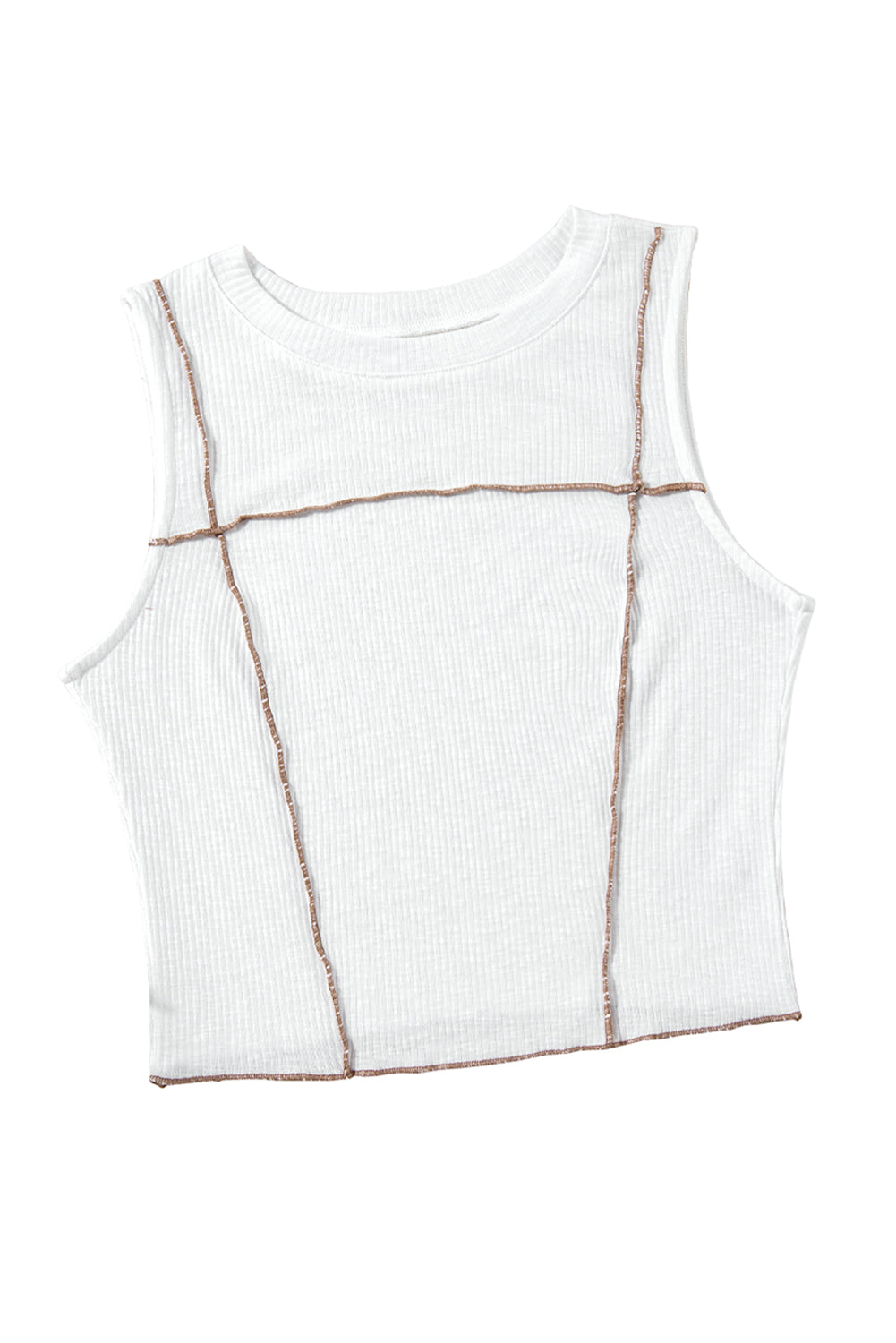 Witte geribbelde tanktop met contrasterende naden