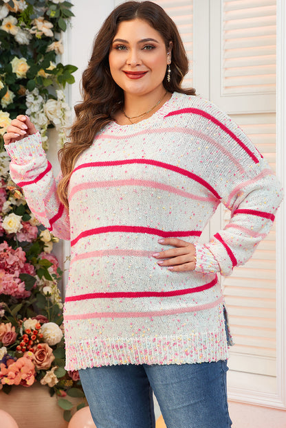 Roze streep drop schouderzijde split plus size trui