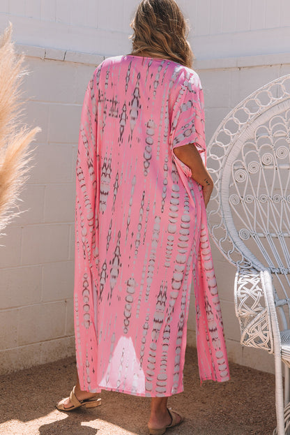 Roze Boheemse tie-dye oversized lange kimono