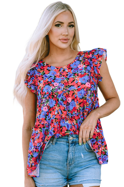 Multicolor Floral Print Ruffle Tiered Short Sleeve Babydoll Top