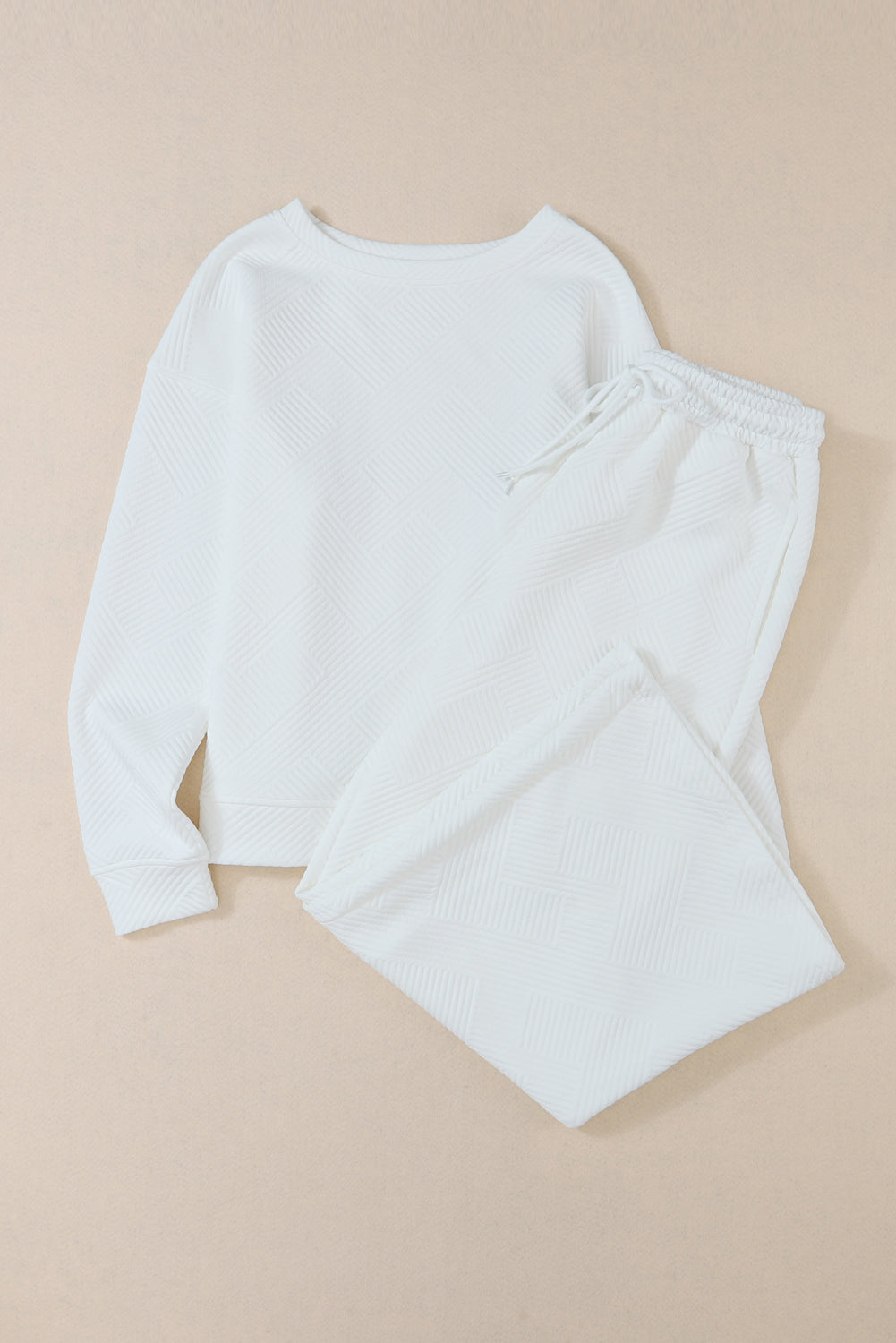 Witte ultra losse getextureerde 2-delige slouchy outfit