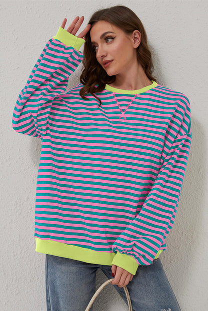 Groen gestreept oversized sweatshirt met contrasterende rand