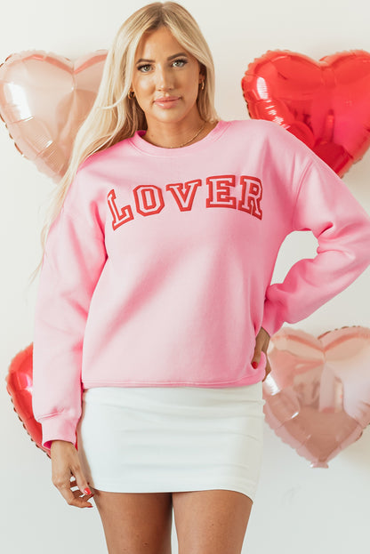 Roze LOVER Bladerdeegprint Pullover-sweatshirt met verlaagde schouder