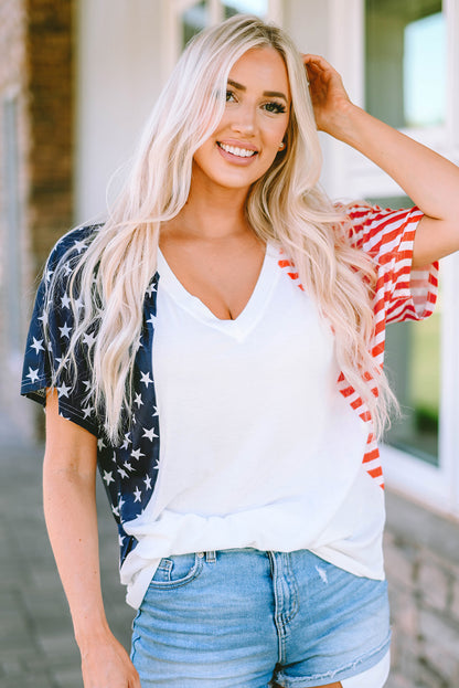 Wit het Amerikaanse Stars and Stripes T-shirt met V-hals