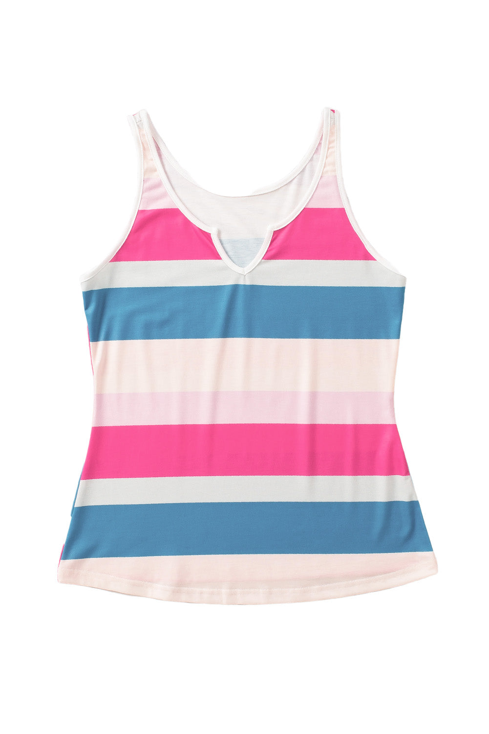 Rose Striped Color Block Notched Neck Tank Top