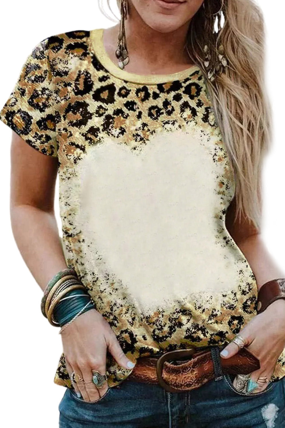 Leopard Bleached O-neck T Shirt