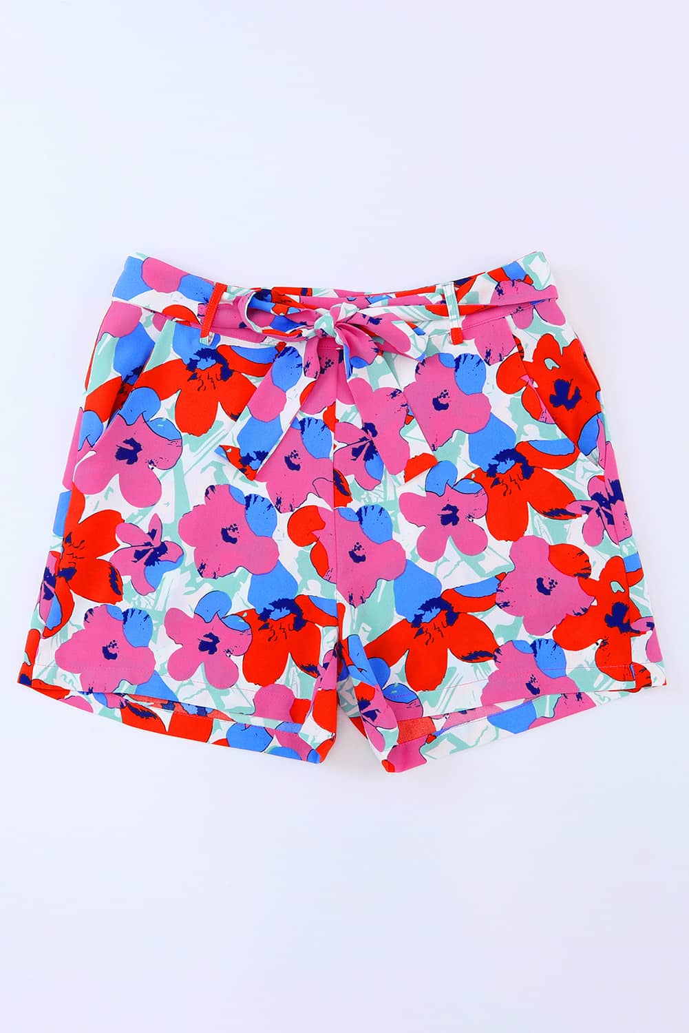 Shorts met riem en roze bloemenprint