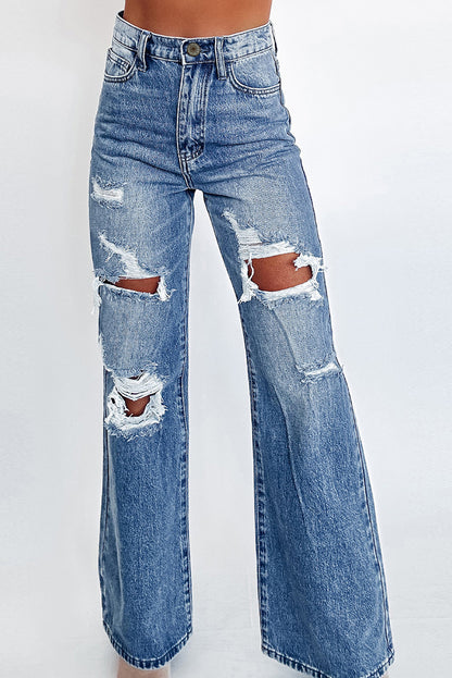 Ashleigh Blue Acid Wash Distressed jeans met hoge taille en wijde pijpen