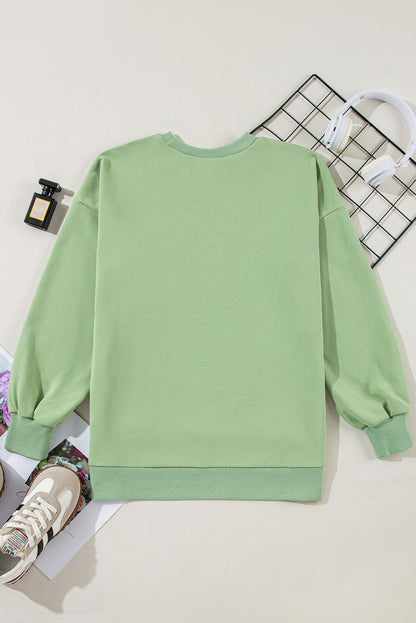 Grass Green Solid Fleece Lined Drop Shoulder High Low Sweatshirt