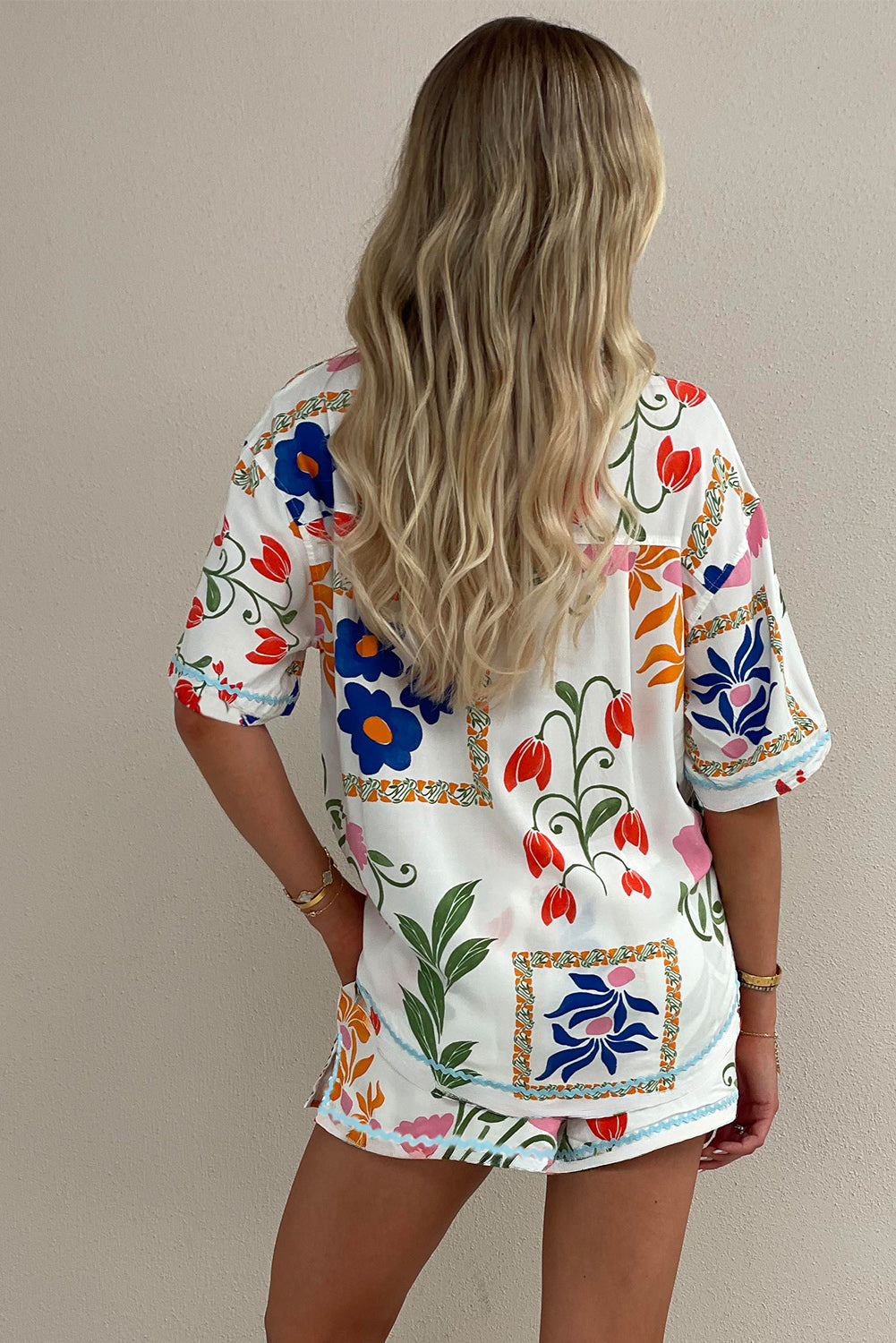 Ricrac Trim bloemenshirt met korte mouwen en shorts