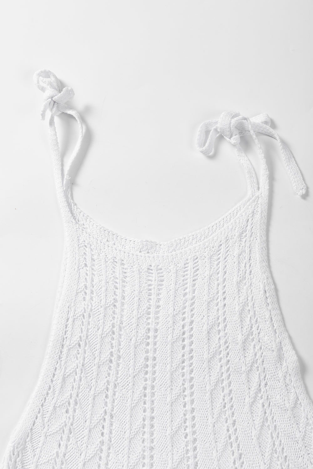 White Tie Straps Wave Stripes Textured Eyelet Knitted Vest